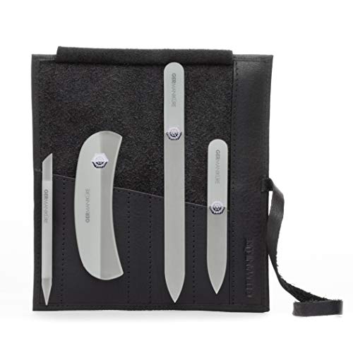 4pc Glass Nail File Set in Suede Case