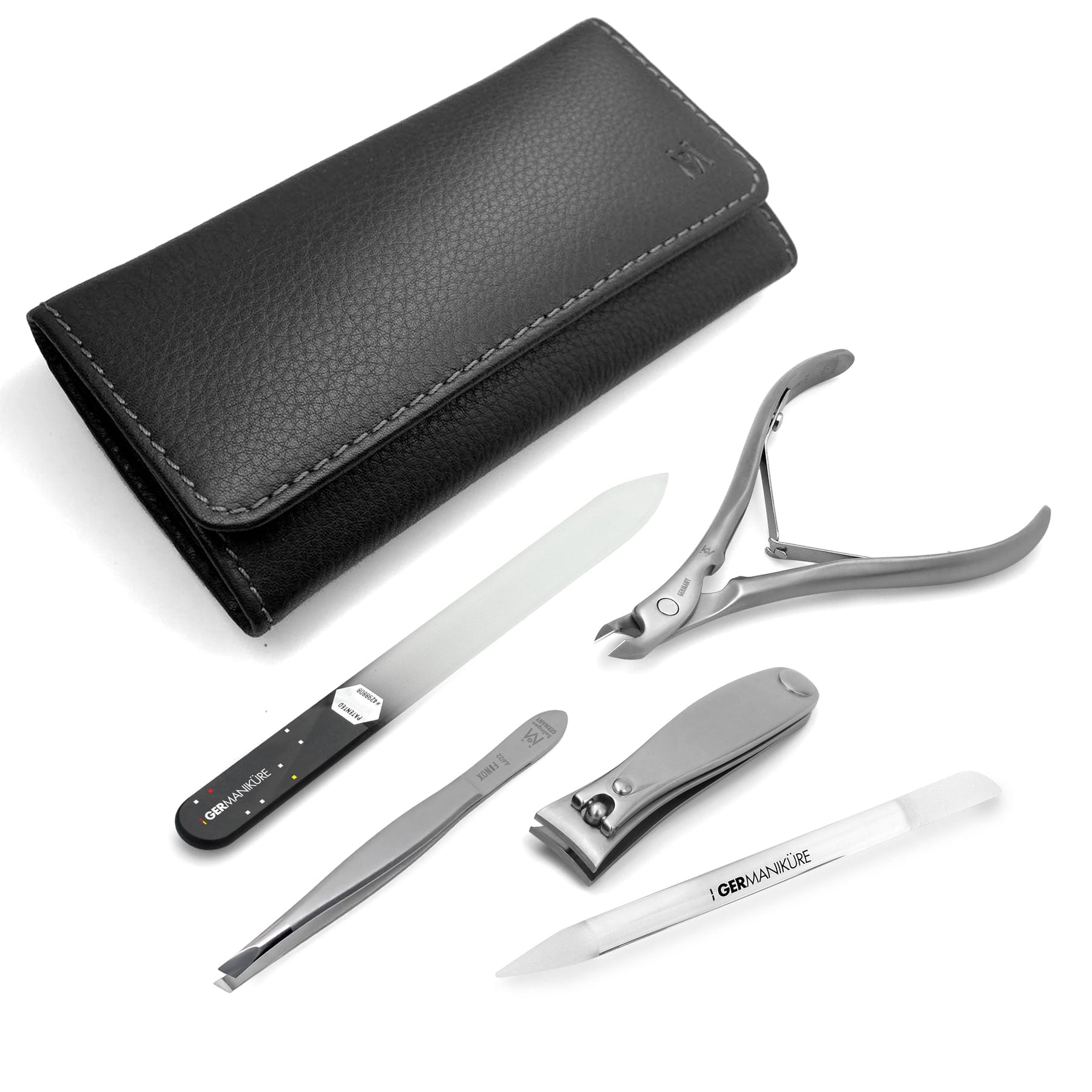 5 Piece Manicure Set: Nail Clipper, Cuticle Nipper, Slanted Tweezer, Glass Nail File and Cuticle Stick image #1