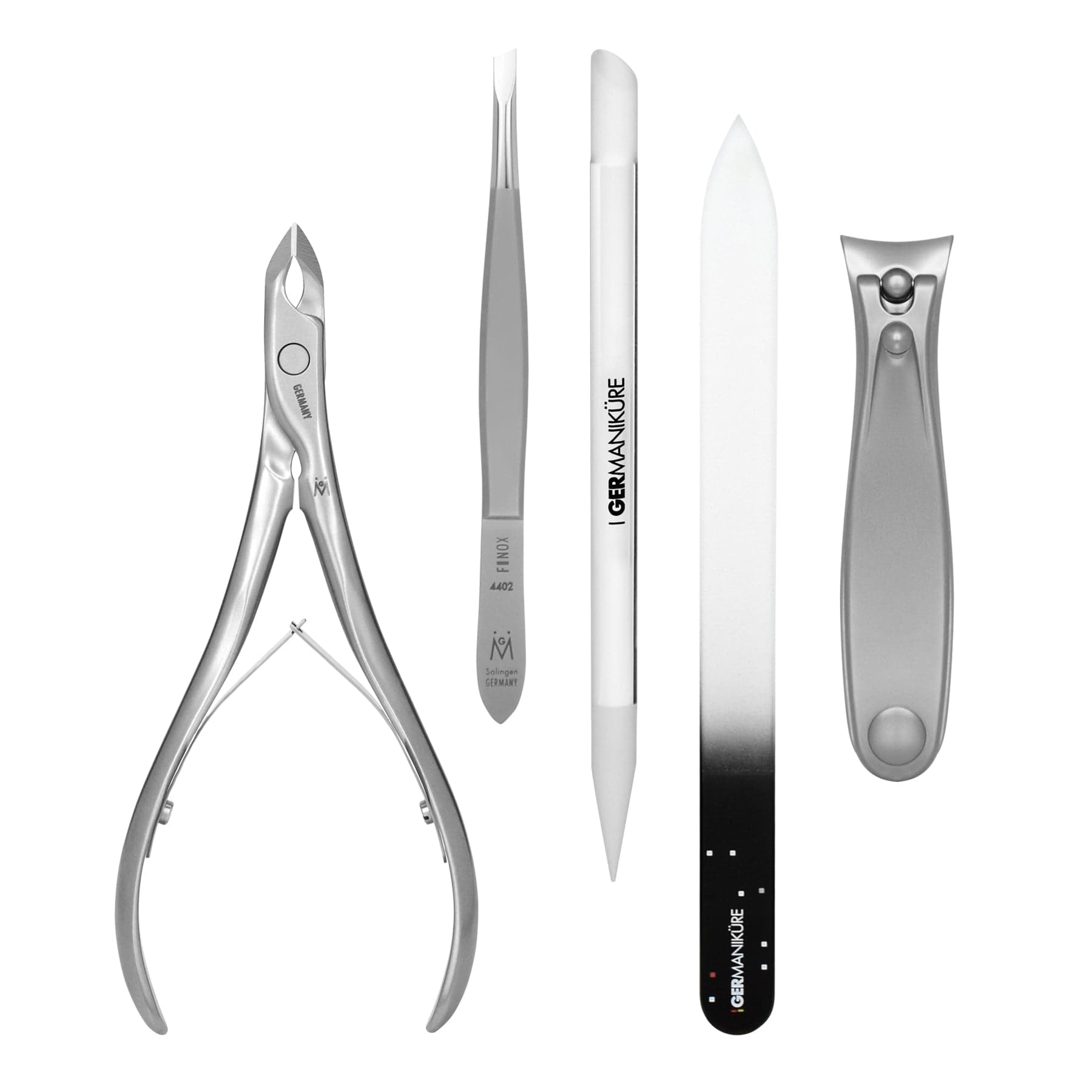 5 Piece Manicure Set: Nail Clipper, Cuticle Nipper, Slanted Tweezer, Glass Nail File and Cuticle Stick image #4