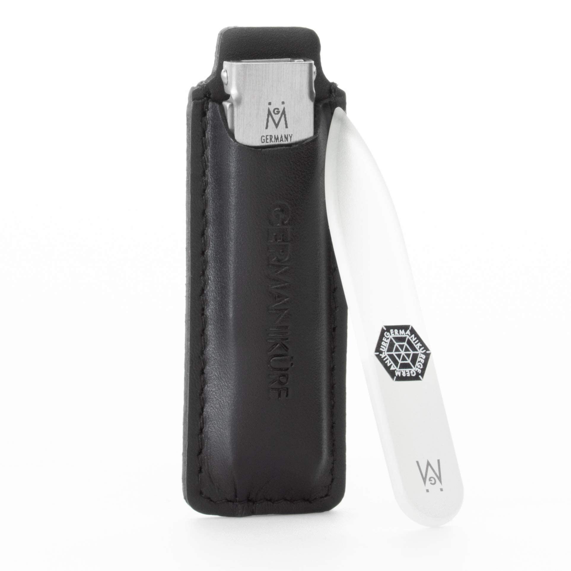 2 Piece Set: Flat Foldable Nail Clipper and Mini Glass Nail File in Leather Case image #1