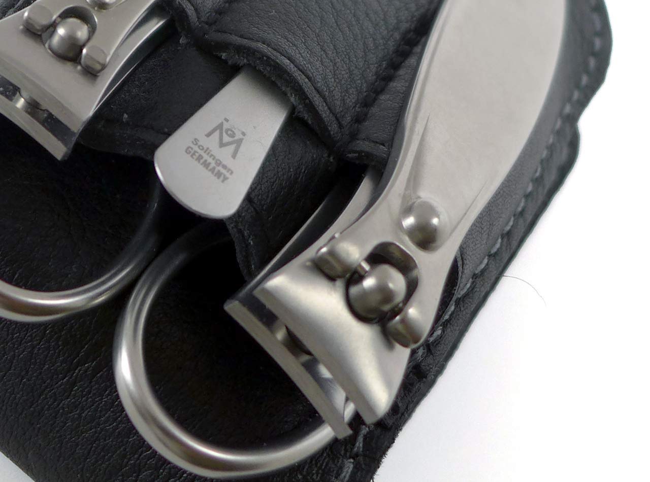 4 Piece Manicure Set in Black Leather Case: 2 Nail Clippers, Tower Point Scissor, and Sapphire Nail File image #2