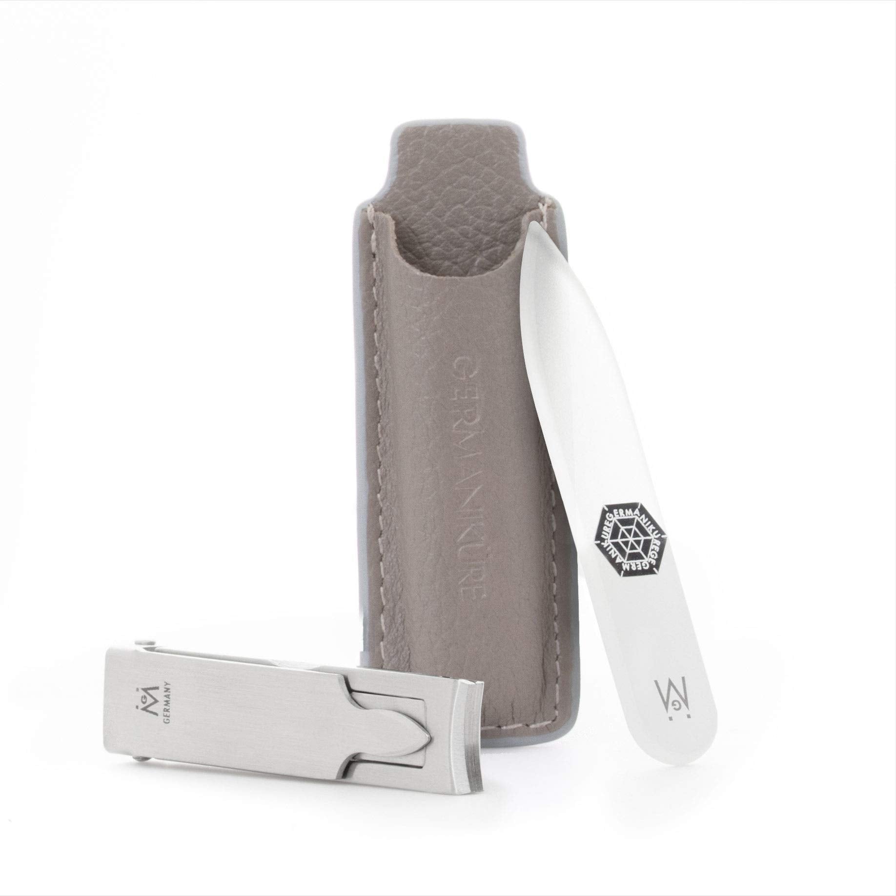 2 Piece Set: Flat Foldable Nail Clipper and Mini Glass Nail File in Leather Case image #9