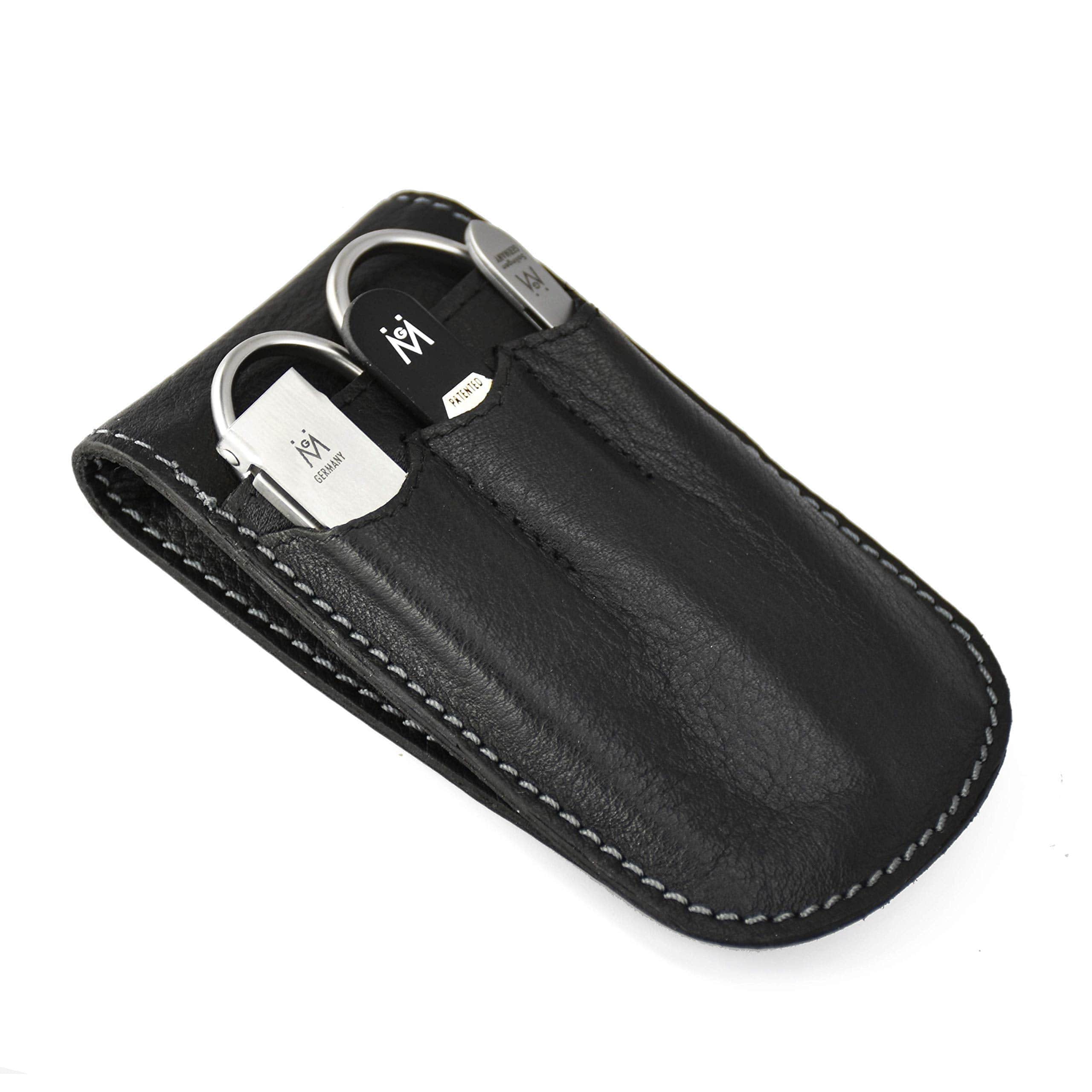 4 Piece Manicure Set in Black Leather Case: Folding Nail Clipper, Combination Scissor, Tweezer, and Travel Glass Nail File image #2