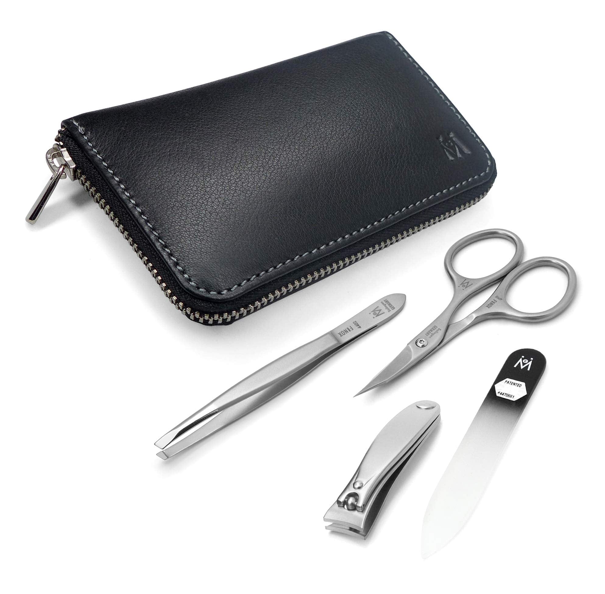 4 Piece Manicure Set: Nail Clipper, Cuticle Scissor, Tweezer, and Glass Nail File image #1
