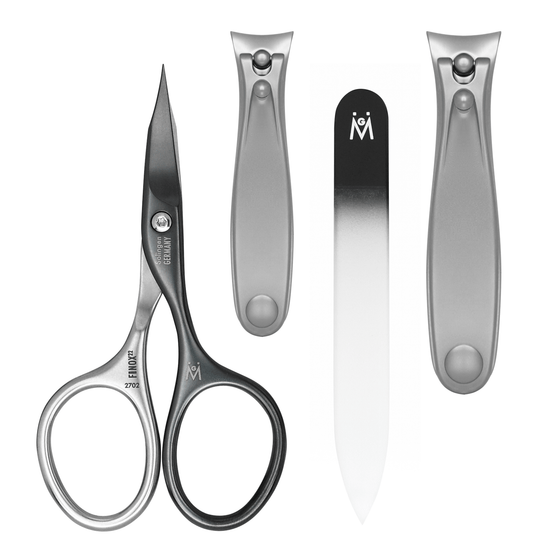 4 Piece Manicure Set in Black Leather Case: 2 Nail Clippers, Self Sharpening Combination Scissor, and Travel Glass Nail File image #10