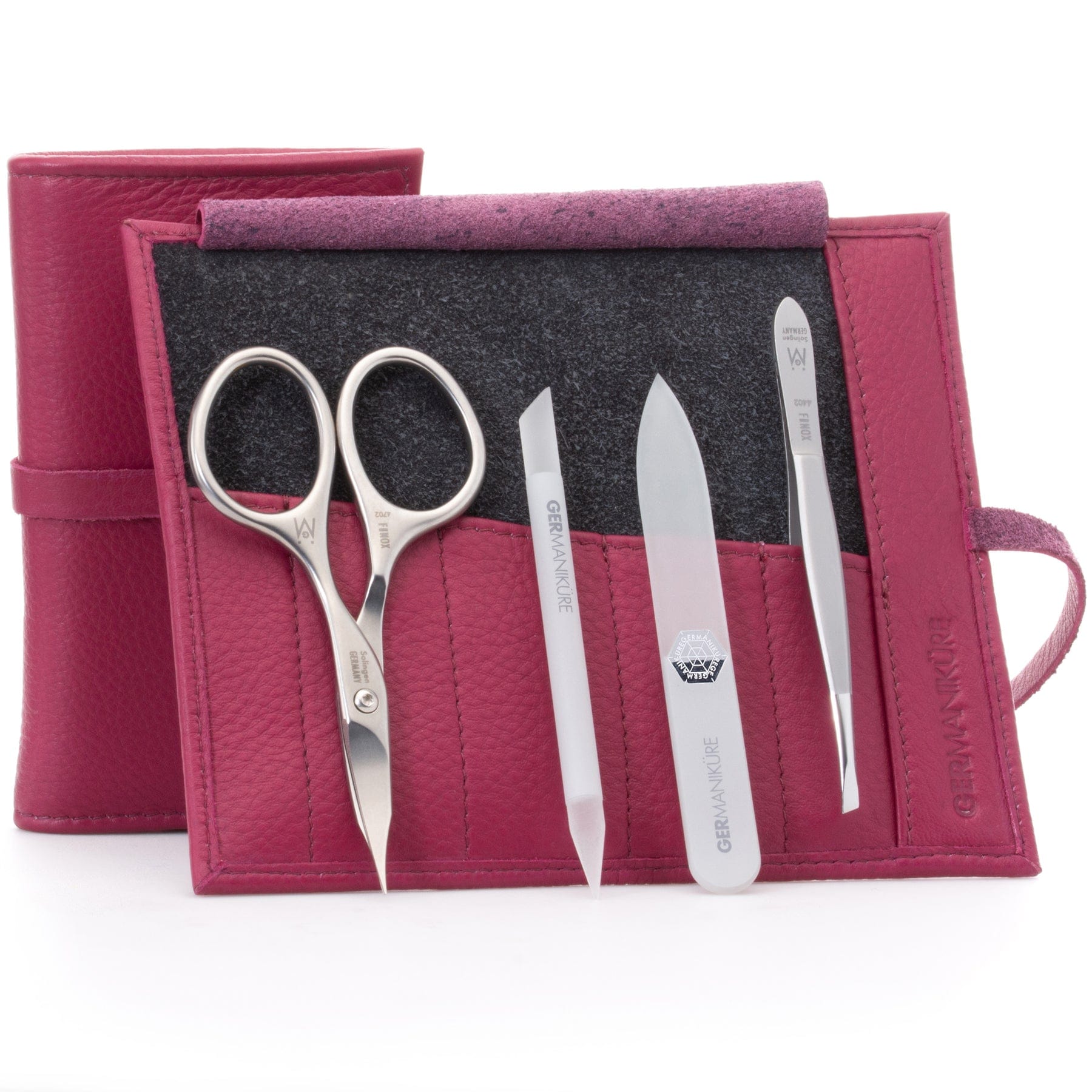 4pc Manicure Set Roll: Combination Scissors, Slanted Tweezer, Small Glass File, and Glass Stick image #14