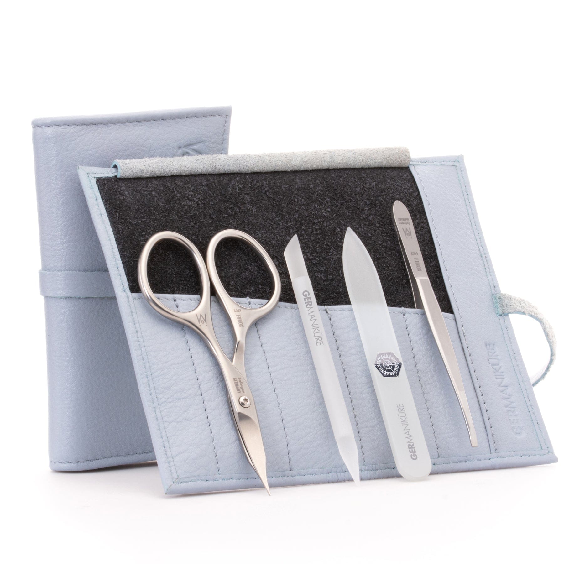 4pc Manicure Set Roll: Combination Scissors, Slanted Tweezer, Small Glass File, and Glass Stick image #15