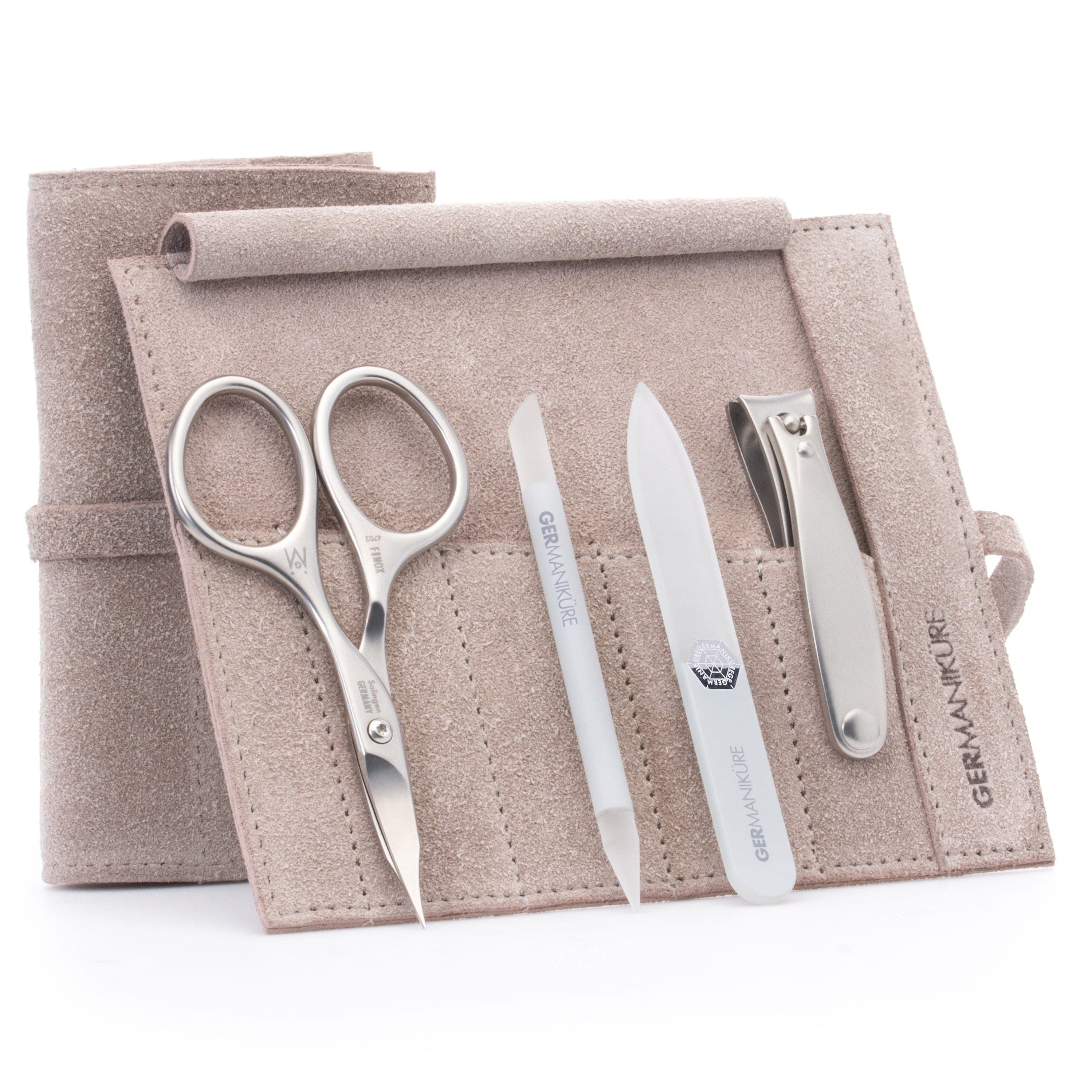 4 Piece Manicure Set: Nail Clipper, Combination Scissor, Glass Stick, and Small Glass Nail File image #1