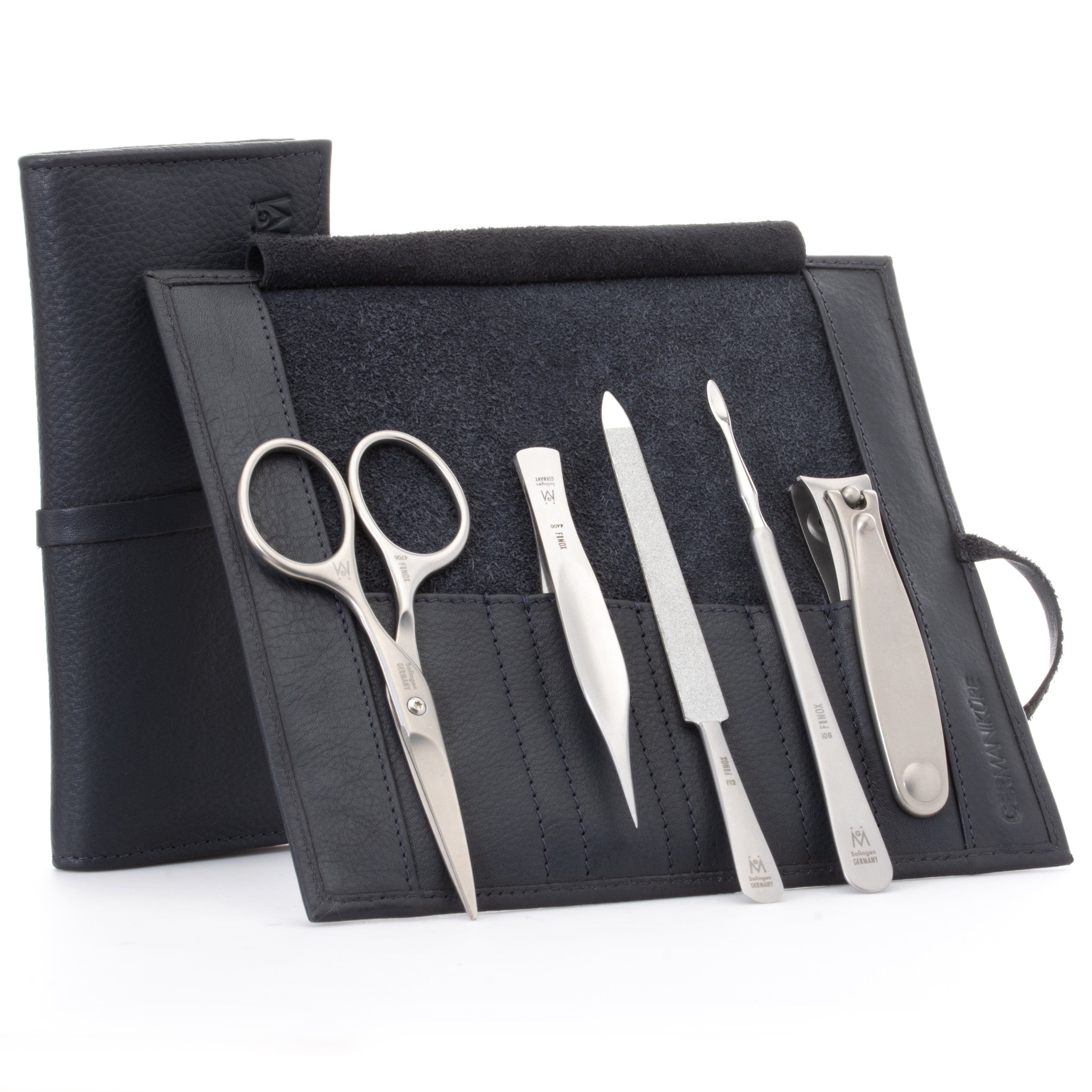 5 Piece Manicure Set: Mustache Scissors, Nail Clipper, Pointed Splinter Tweezer, Sapphire File, and Nail Cleaner image #1