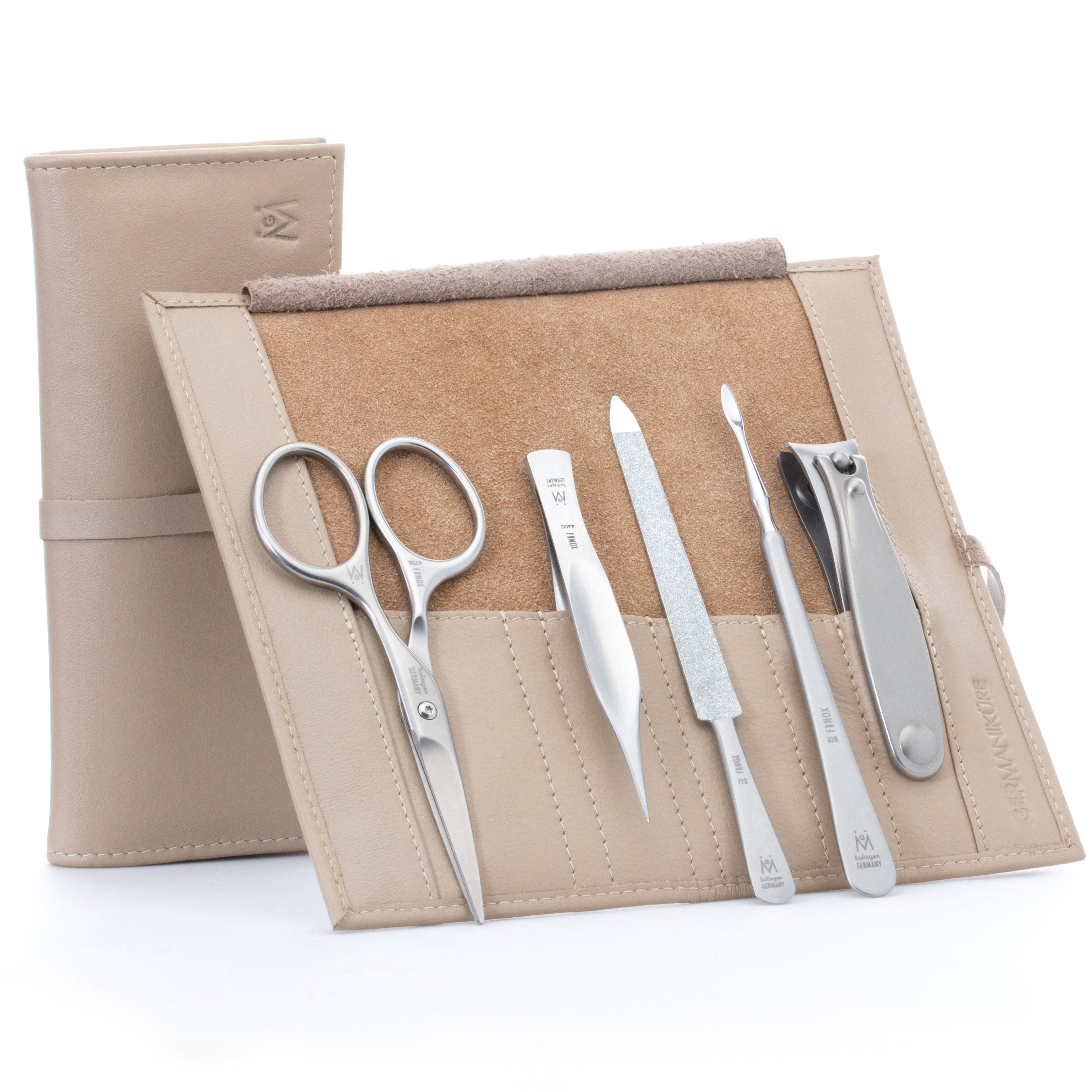 5 Piece Manicure Set: Mustache Scissors, Nail Clipper, Pointed Splinter Tweezer, Sapphire File, and Nail Cleaner image #2