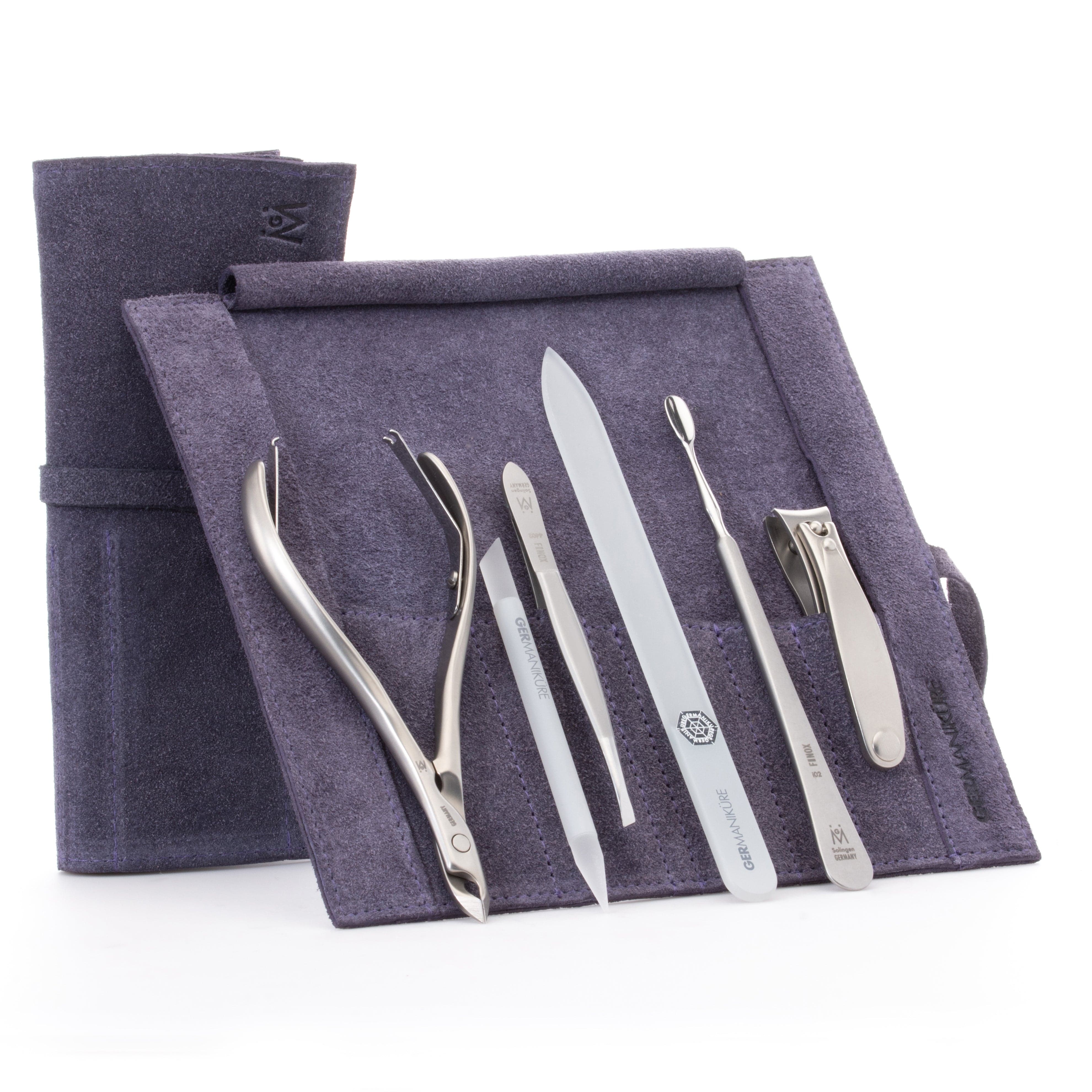 6pc Manicure Set Roll: Cuticle Nippers, Slanted Tweezers, Cuticle Pusher, Fingernail Clipper, Glass File and Stick image #12
