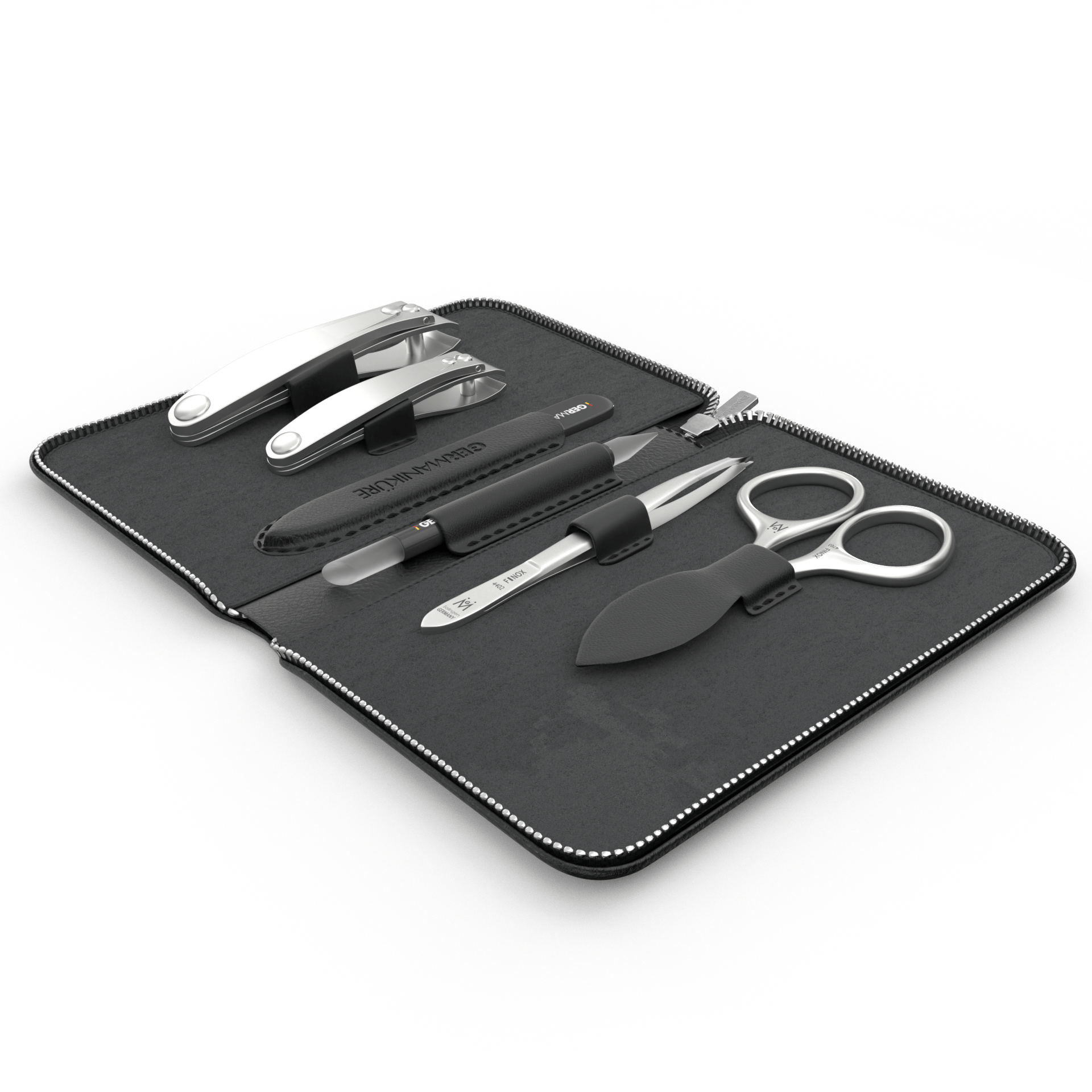 6 Piece Manicure Set in Zipper Case: 2 Clipper, Cuticle Scissors, Glass File, Cuticle Stick, and Tweezer image #3