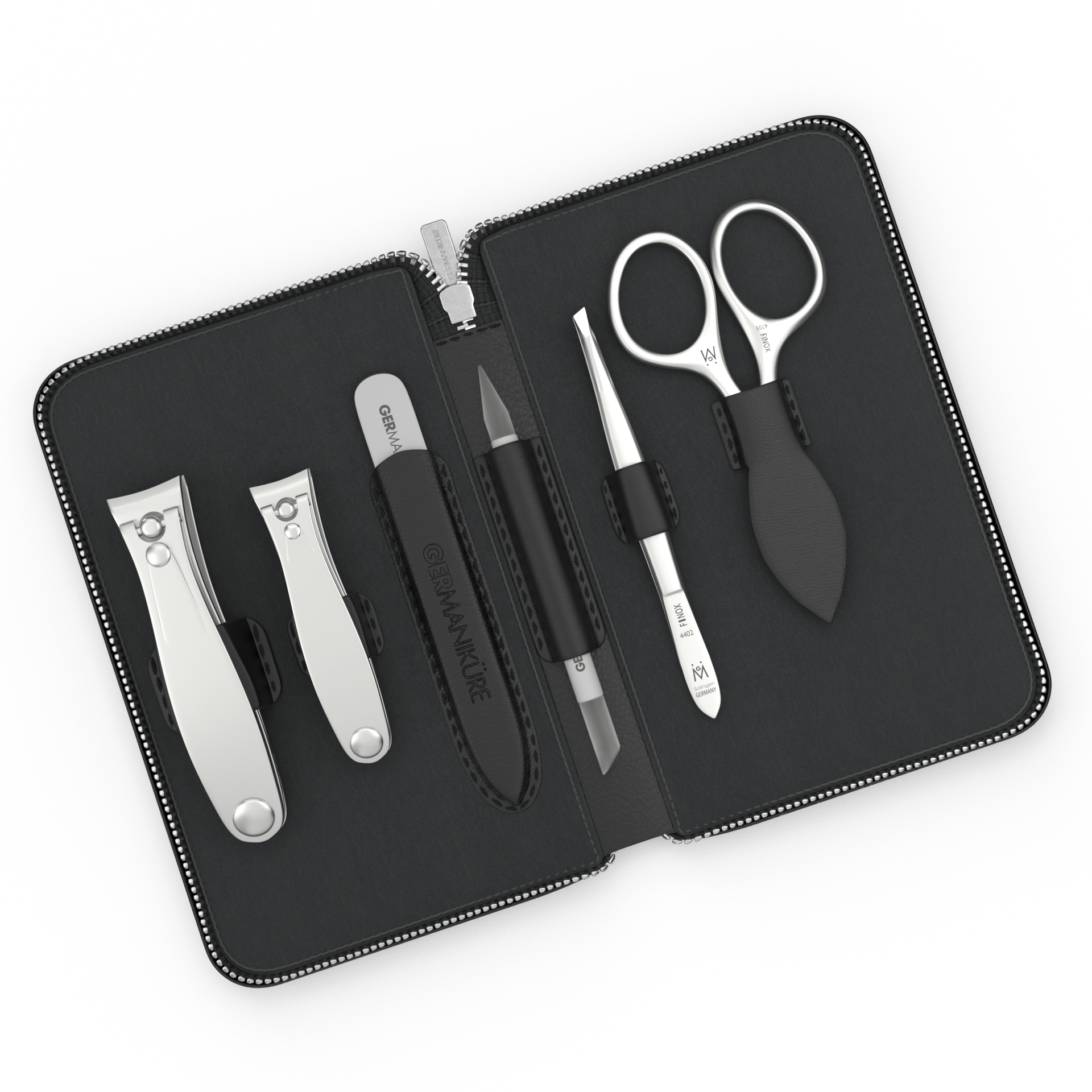 6 Piece Manicure Set in Zipper Case: 2 Clipper, Cuticle Scissors, Glass File, Cuticle Stick, and Tweezer image #2