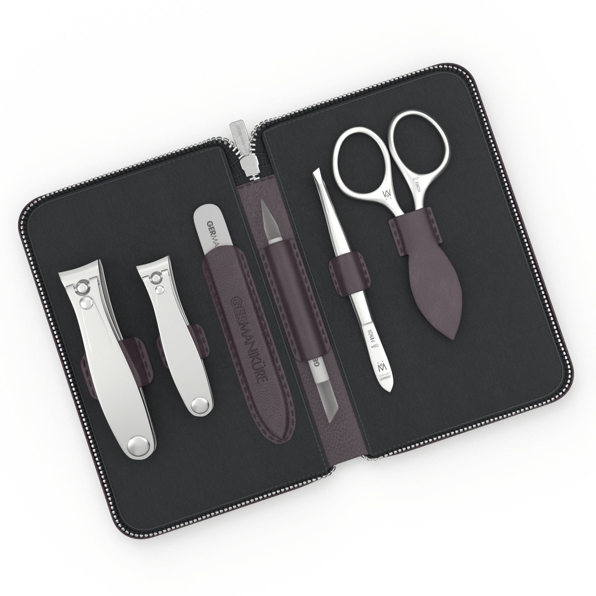 6 Piece Manicure Set in Zipper Case: 2 Clipper, Cuticle Scissors, Glass File, Cuticle Stick, and Tweezer image #8