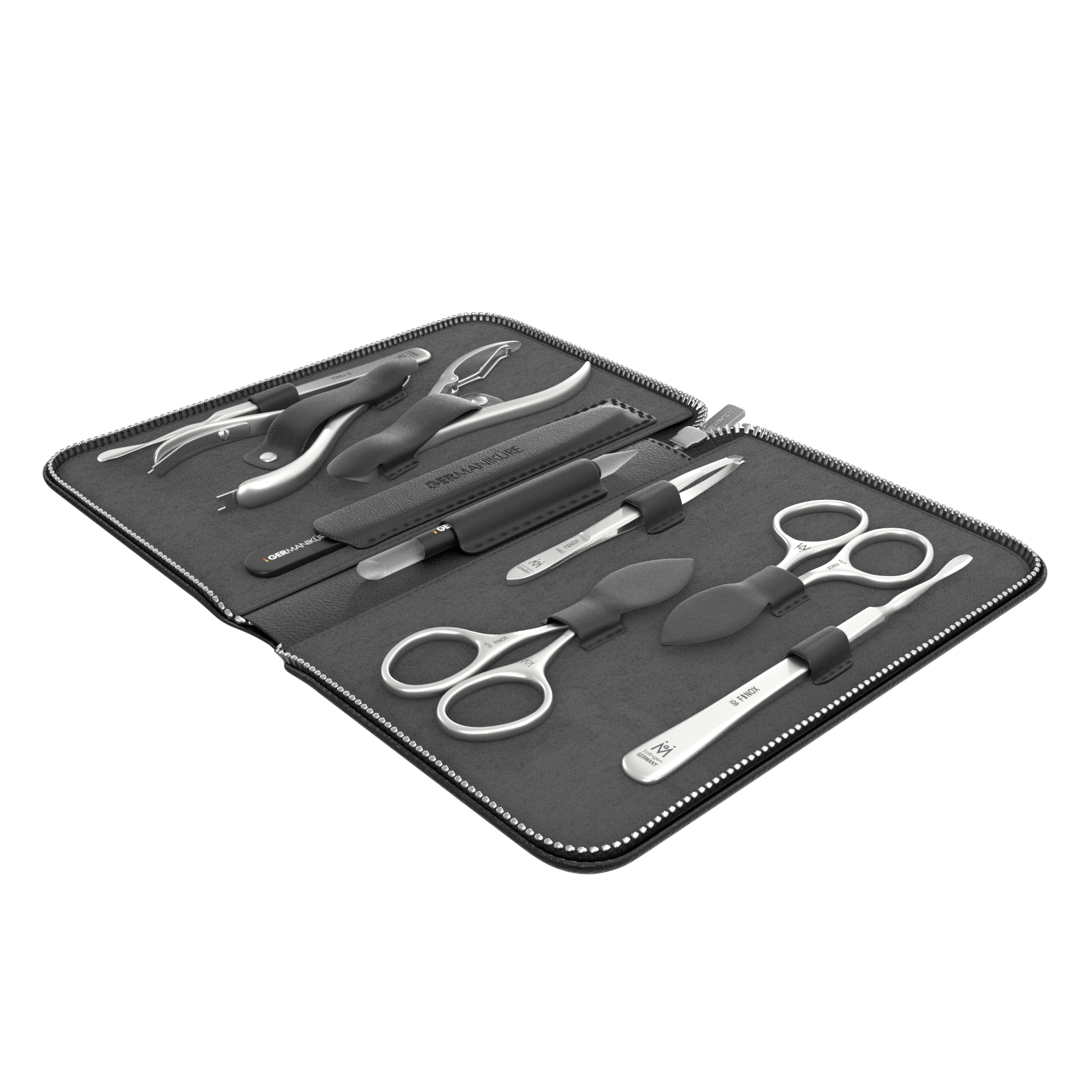 9 Piece Manicure Set in Zipper Case: 2 Scissor, 2 Nipper, Nail Cleaner, Cuticle Pusher, Glass File, Cuticle Stick, and Tweezer image #3