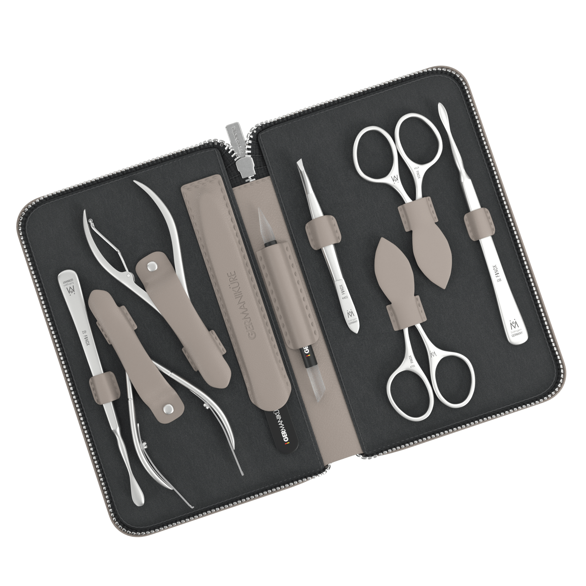 9 Piece Manicure Set in Zipper Case: 2 Scissor, 2 Nipper, Nail Cleaner, Cuticle Pusher, Glass File, Cuticle Stick, and Tweezer image #1