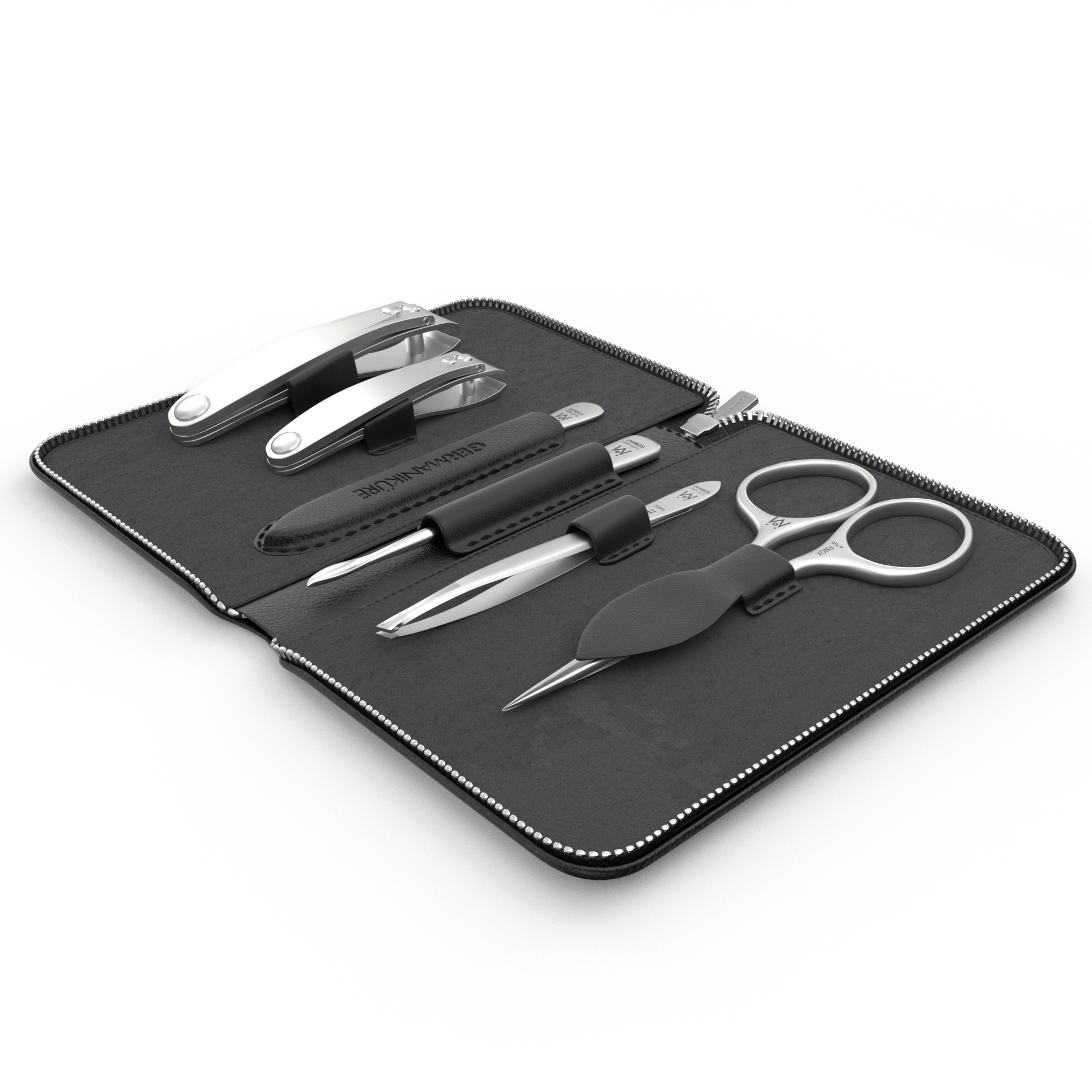 6 Piece Manicure and Grooming Set in Zipper Case: 2 Clipper, Mustache Scissors, Sapphire File, Nail Cleaner, and Tweezer image #3