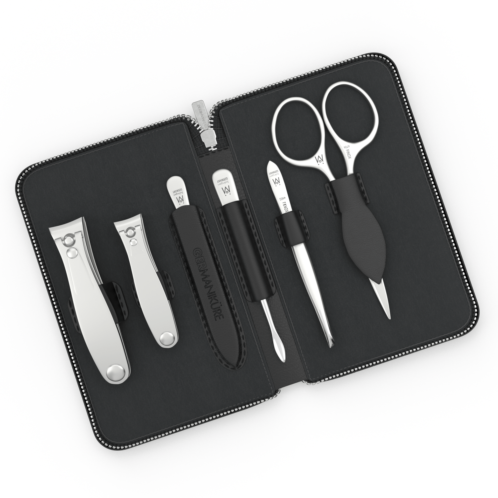 6 Piece Manicure and Grooming Set in Zipper Case: 2 Clipper, Mustache Scissors, Sapphire File, Nail Cleaner, and Tweezer image #2