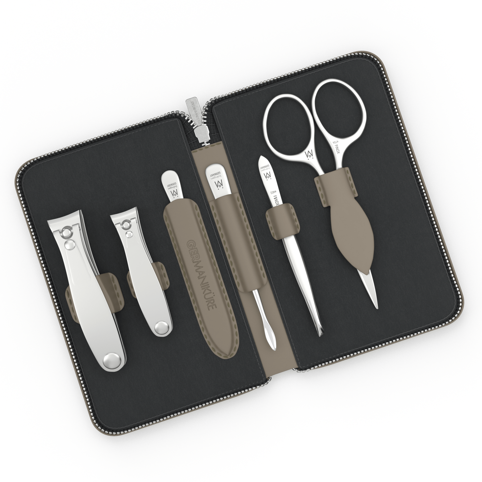 6 Piece Manicure and Grooming Set in Zipper Case: 2 Clipper, Mustache Scissors, Sapphire File, Nail Cleaner, and Tweezer image #7