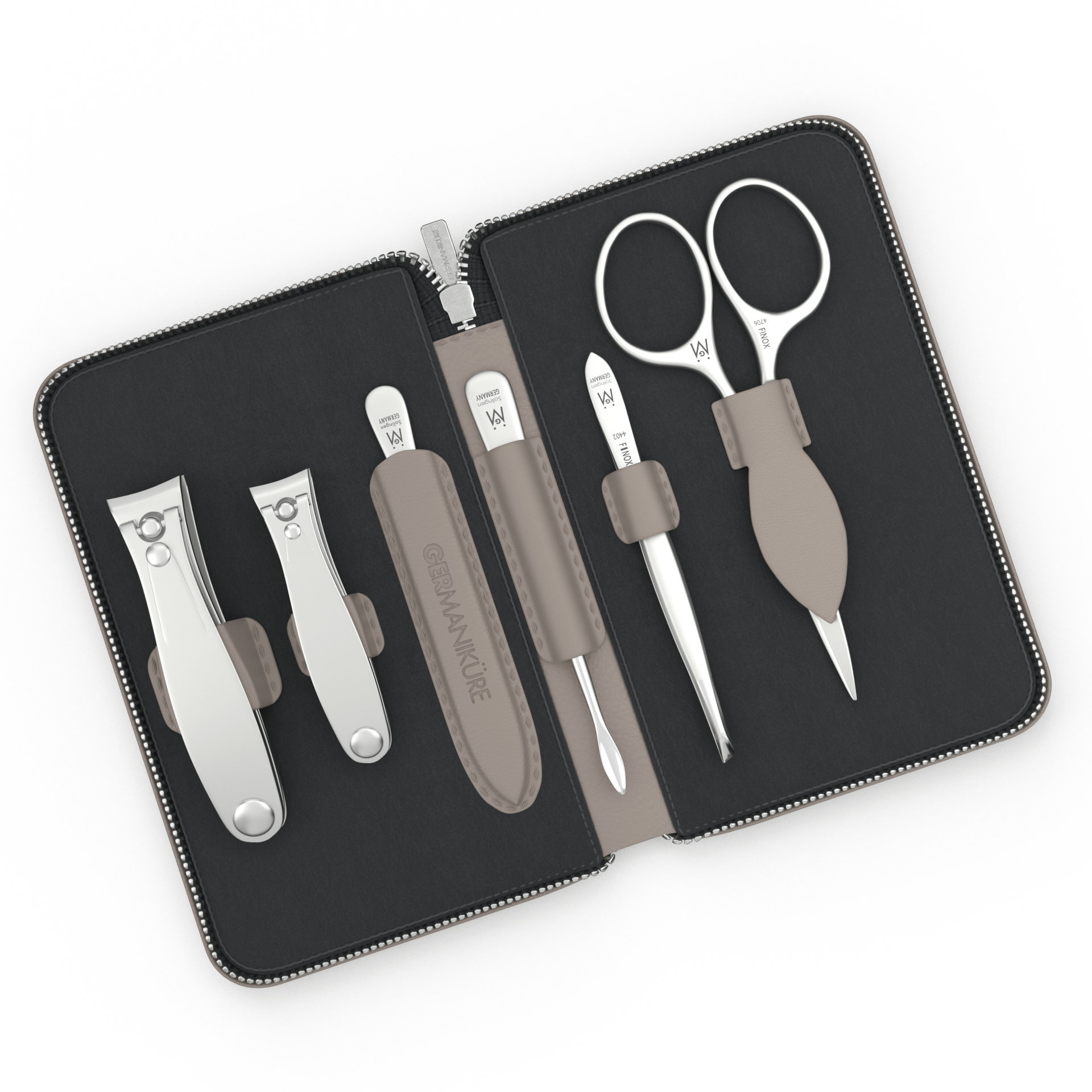 6 Piece Manicure and Grooming Set in Zipper Case: 2 Clipper, Mustache Scissors, Sapphire File, Nail Cleaner, and Tweezer image #5