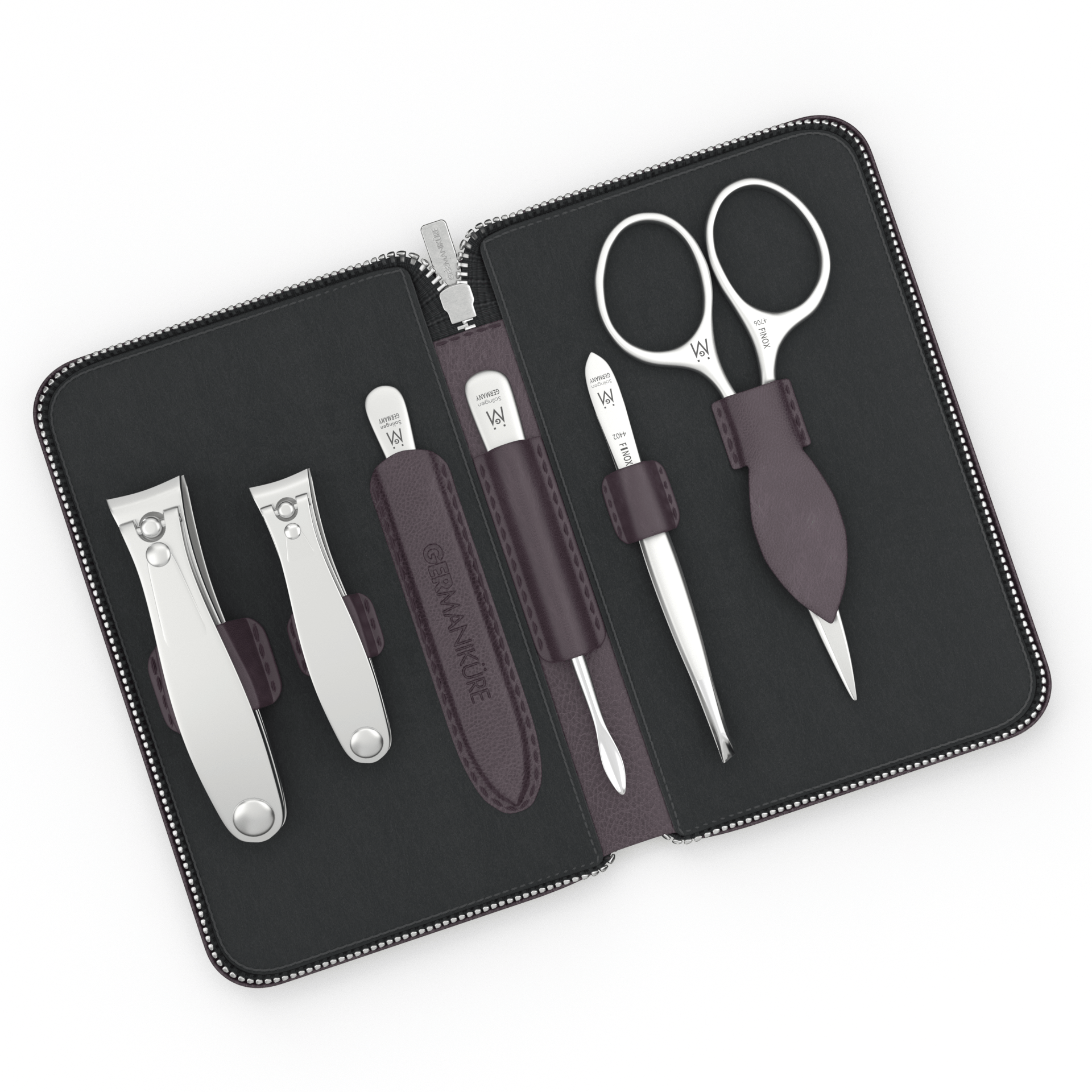 6 Piece Manicure and Grooming Set in Zipper Case: 2 Clipper, Mustache Scissors, Sapphire File, Nail Cleaner, and Tweezer image #1
