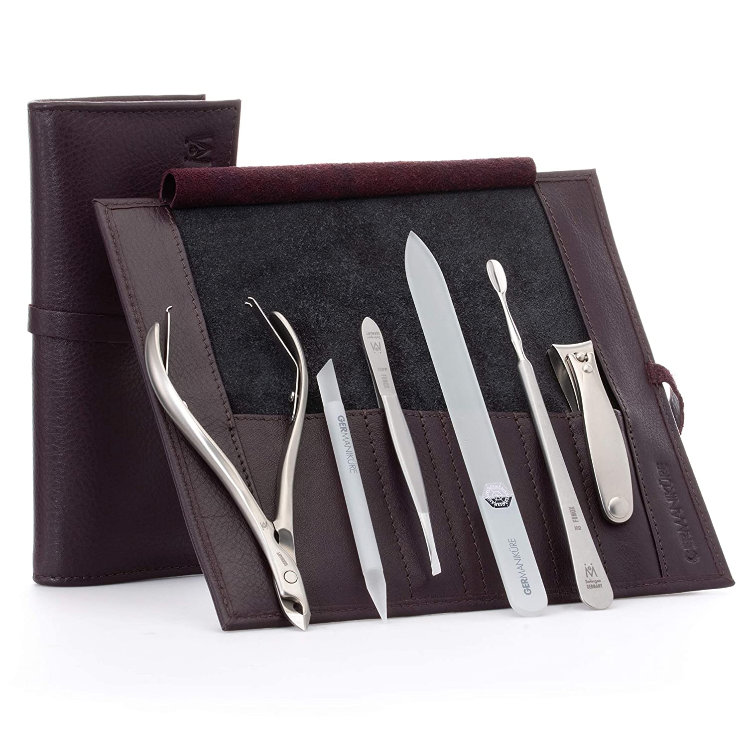 6pc Manicure Set Roll: Cuticle Nippers, Slanted Tweezers, Cuticle Pusher, Fingernail Clipper, Glass File and Stick image #10