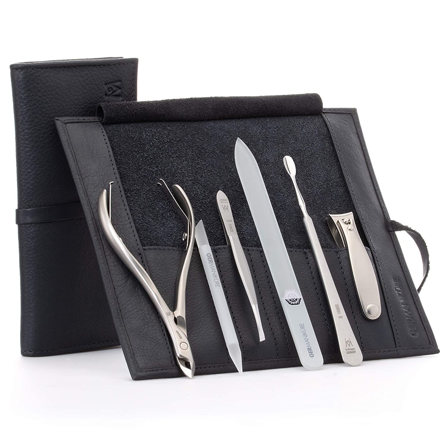 6pc Manicure Set Roll: Cuticle Nippers, Slanted Tweezers, Cuticle Pusher, Fingernail Clipper, Glass File and Stick image #9