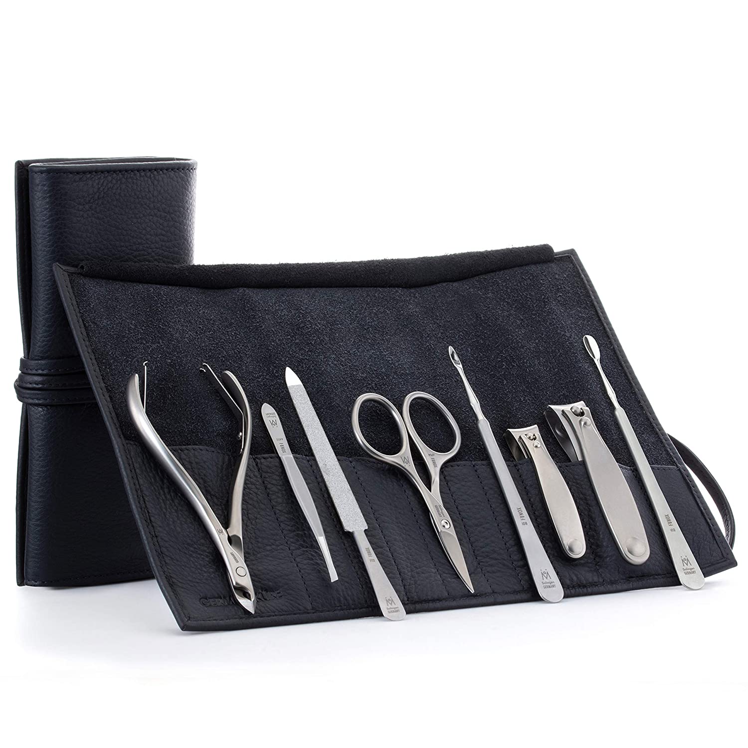 8pc Manicure Set with Sapphire Nail File in Leather Roll