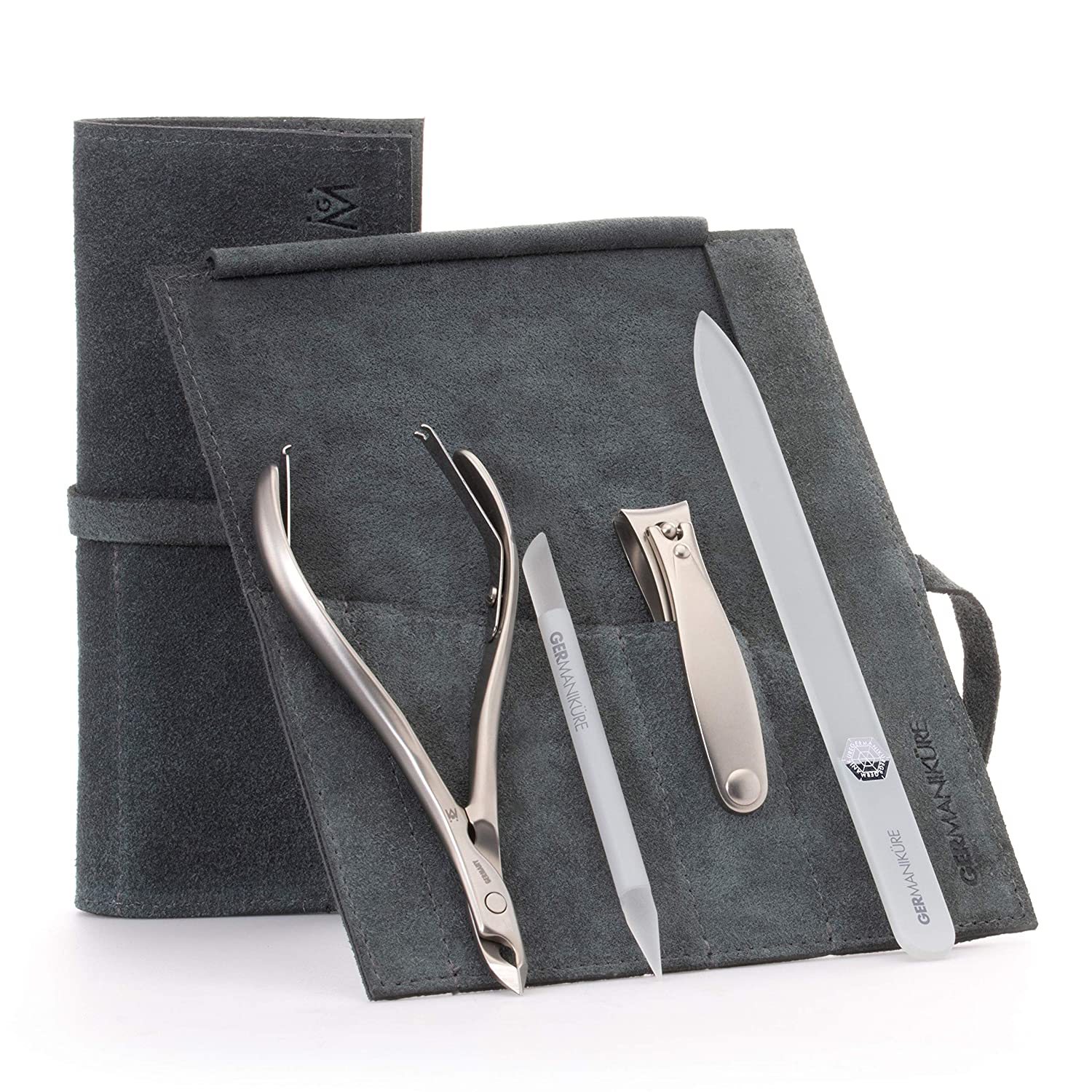 4pc Manicure Set Roll: Fingernail Clipper, Cuticle Nipper, Glass Nail File, and Glass Stick image #1