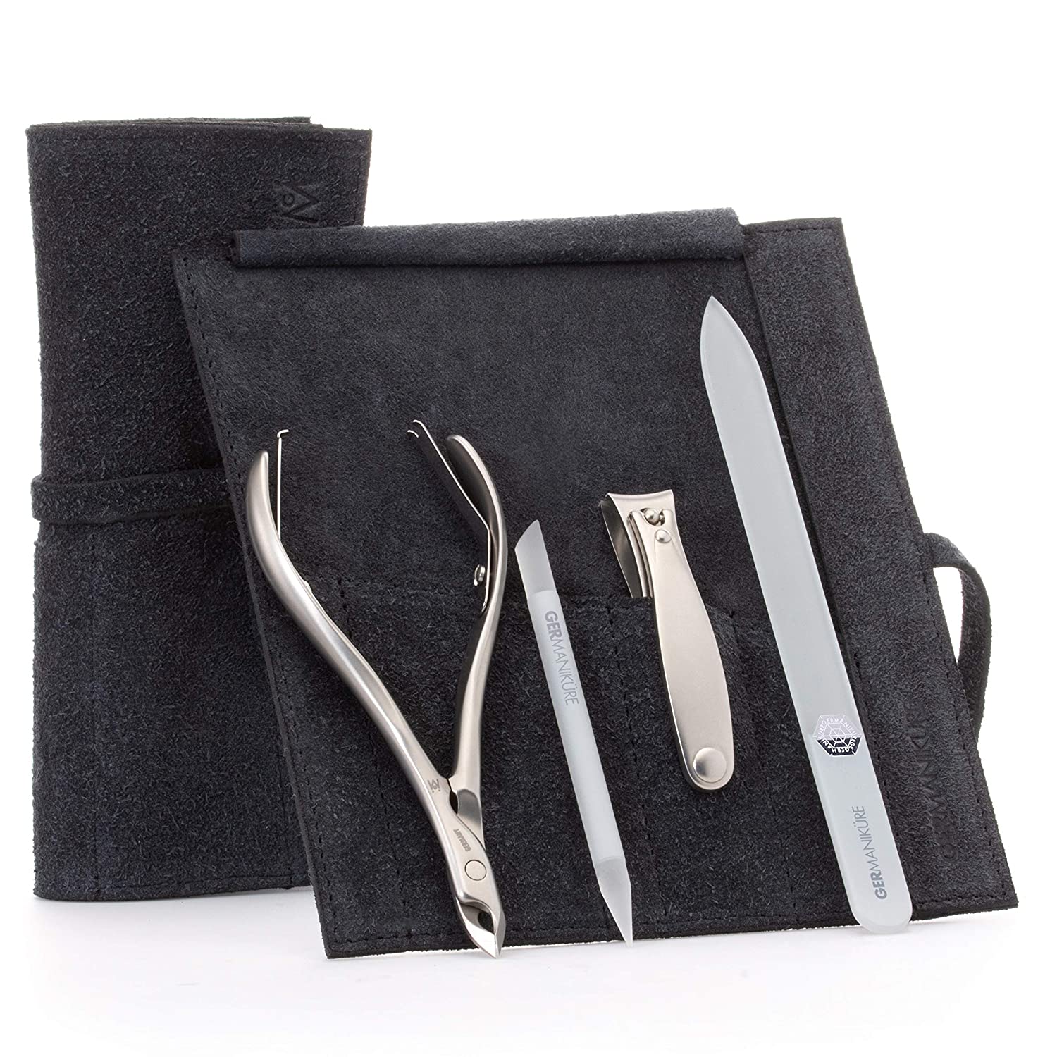 4pc Manicure Set Roll: Fingernail Clipper, Cuticle Nipper, Glass Nail File, and Glass Stick image #9