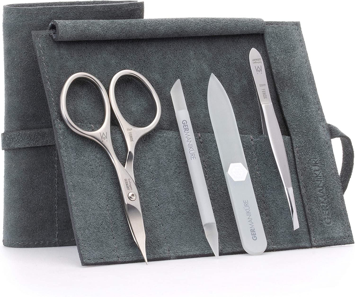4pc Manicure Set Roll: Combination Scissors, Slanted Tweezer, Small Glass File, and Glass Stick image #7