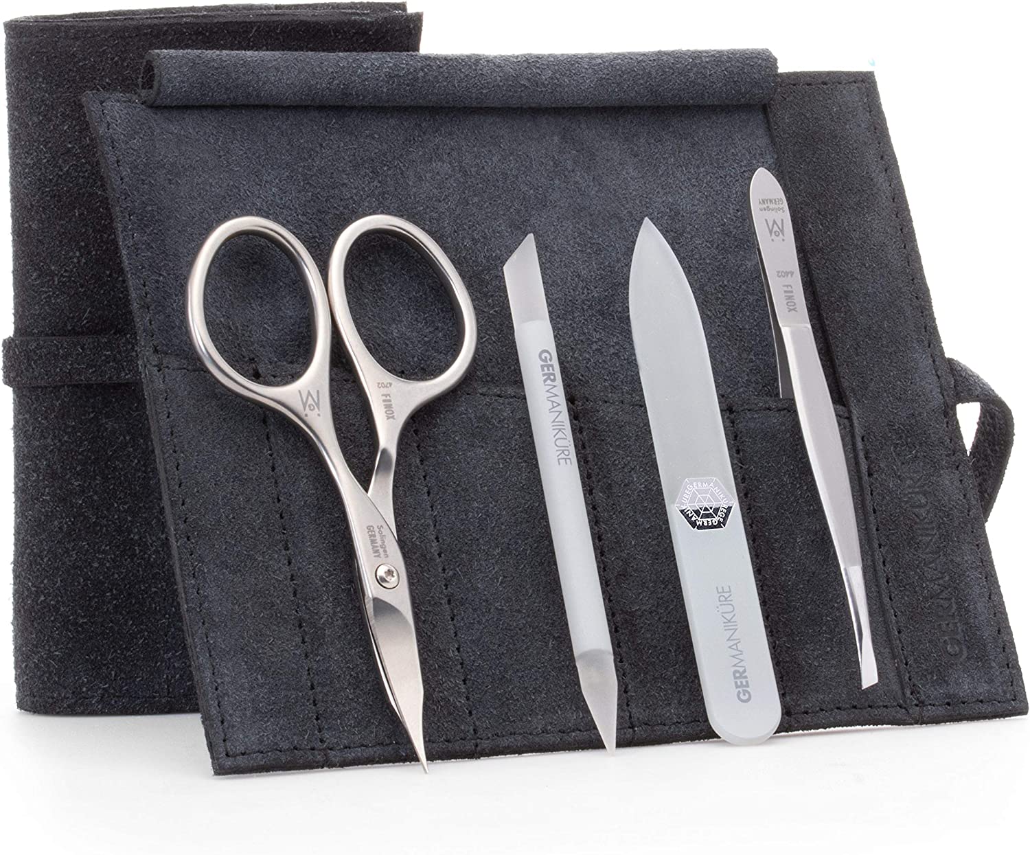 4pc Manicure Set Roll: Combination Scissors, Slanted Tweezer, Small Glass File, and Glass Stick image #6