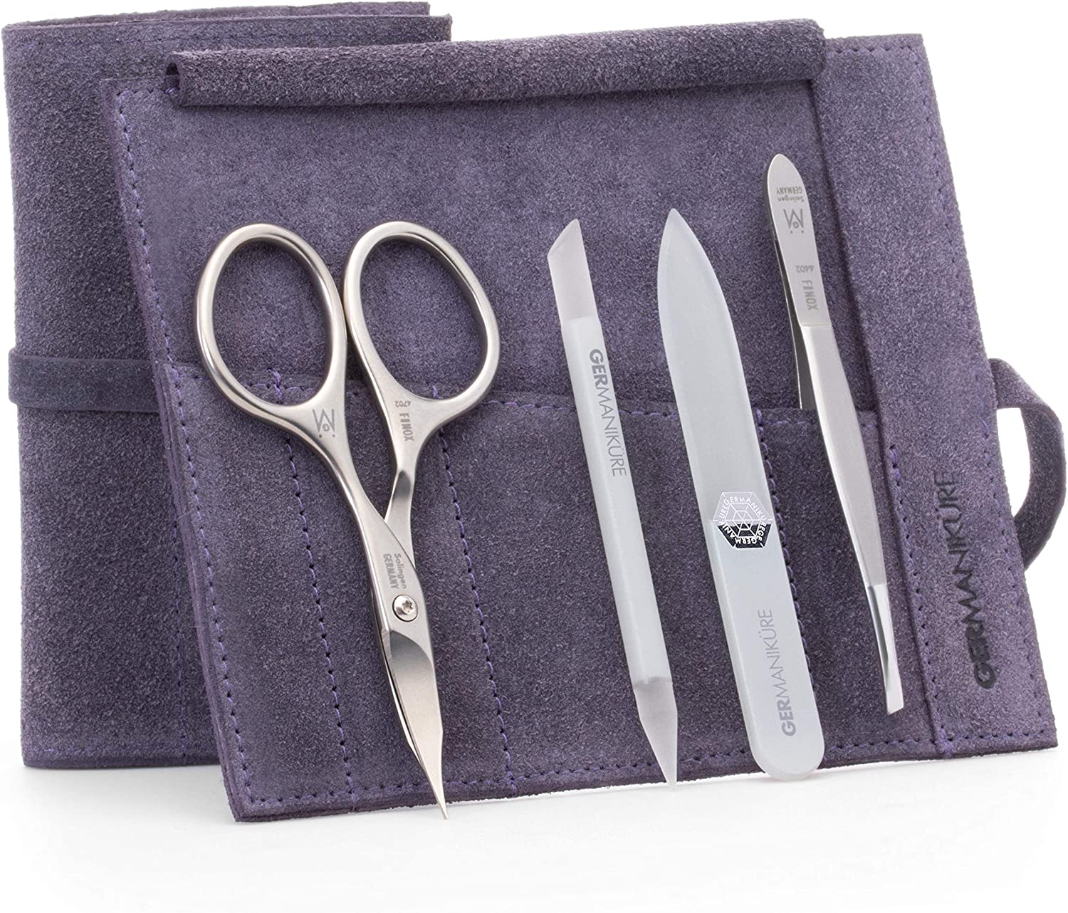 4pc Manicure Set Roll: Combination Scissors, Slanted Tweezer, Small Glass File, and Glass Stick image #9