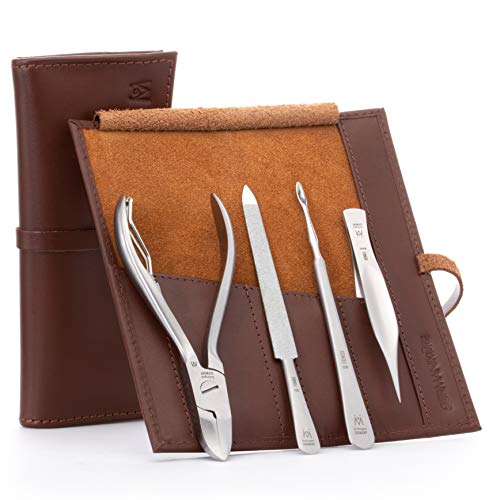 4 Piece Pedicure Set: Nail Nipper, Pointed Splinter Tweezer, Sapphire File, and Nail Cleaner