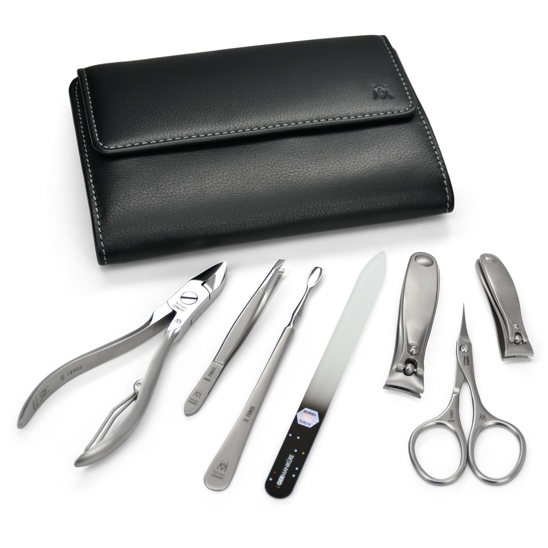 7 Piece Manicure and Pedicure Set in Black Leather Case