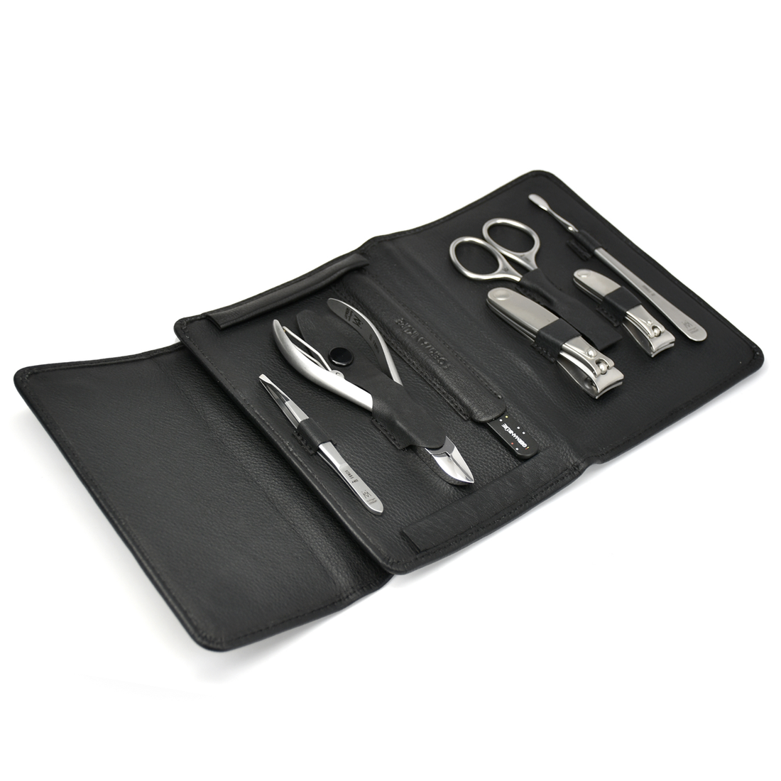 7 Piece Manicure and Pedicure Set in Black Leather Case