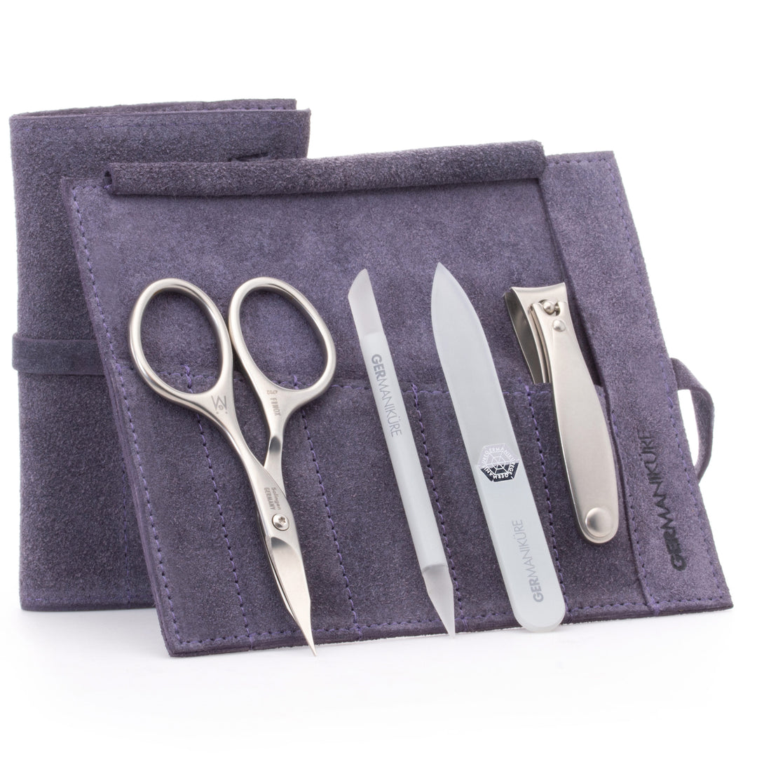 4 Piece Manicure Set: Nail Clipper, Combination Scissor, Glass Stick, and Small Glass Nail File