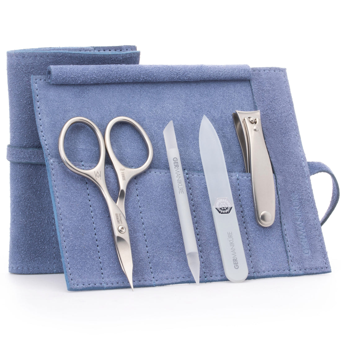 4 Piece Manicure Set: Nail Clipper, Combination Scissor, Glass Stick, and Small Glass Nail File