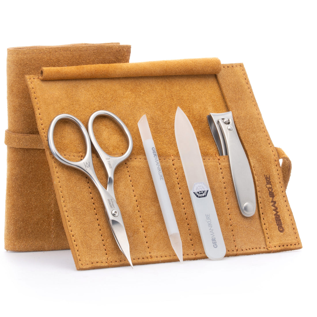 4 Piece Manicure Set: Nail Clipper, Combination Scissor, Glass Stick, and Small Glass Nail File