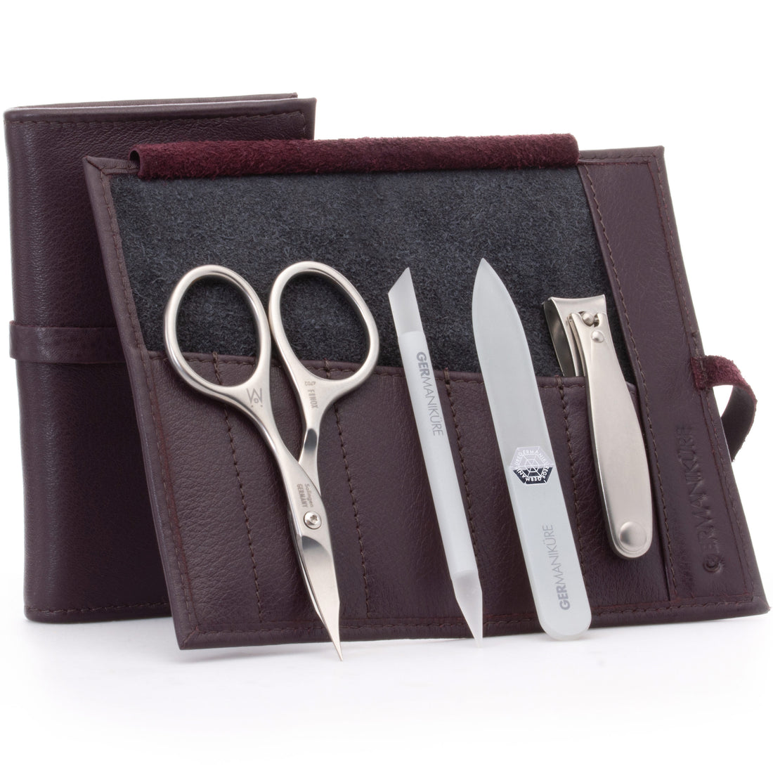 4 Piece Manicure Set: Nail Clipper, Combination Scissor, Glass Stick, and Small Glass Nail File