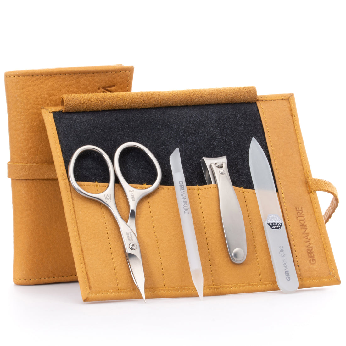 4 Piece Manicure Set: Nail Clipper, Combination Scissor, Glass Stick, and Small Glass Nail File