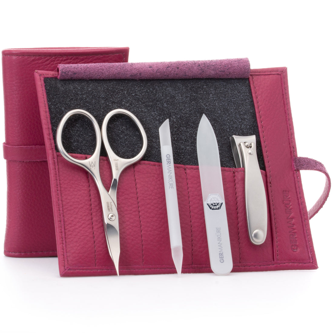 4 Piece Manicure Set: Nail Clipper, Combination Scissor, Glass Stick, and Small Glass Nail File