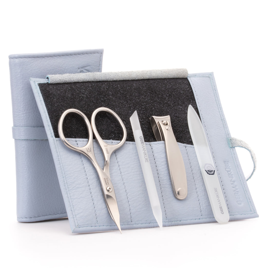 4 Piece Manicure Set: Nail Clipper, Combination Scissor, Glass Stick, and Small Glass Nail File