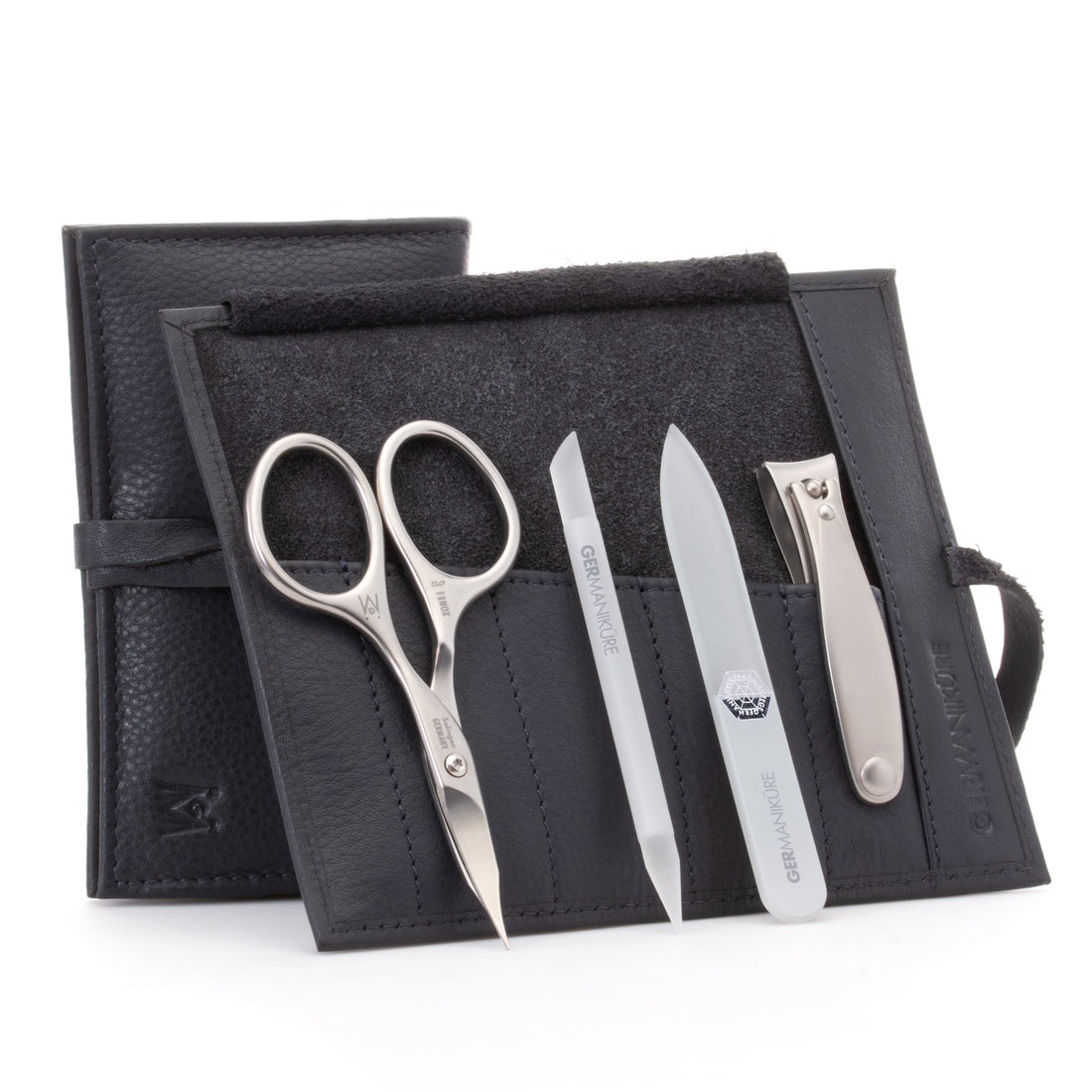 4 Piece Manicure Set: Nail Clipper, Combination Scissor, Glass Stick, and Small Glass Nail File