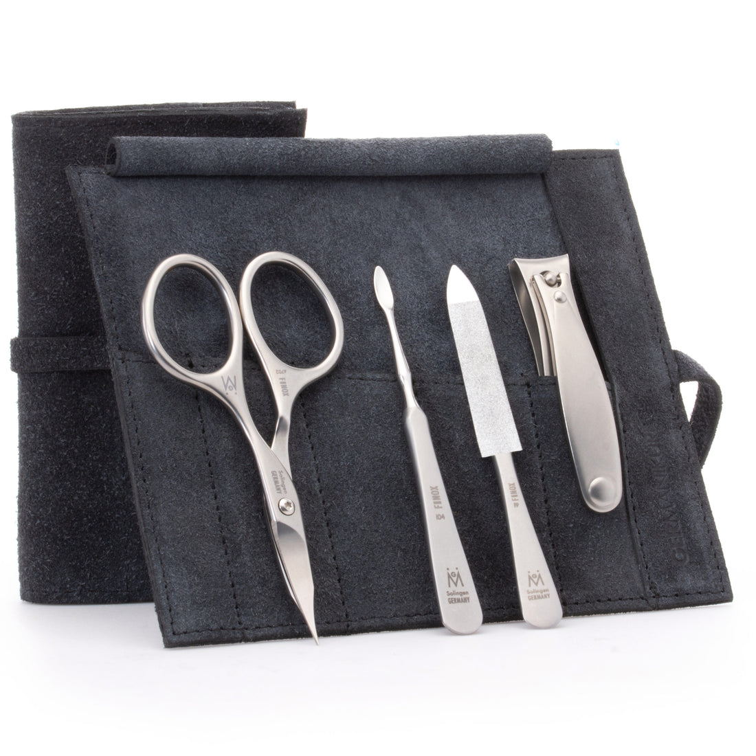 4 Piece Manicure Set: Nail Clipper, Combination Scissor, Sapphire File, and Nail Cleaner