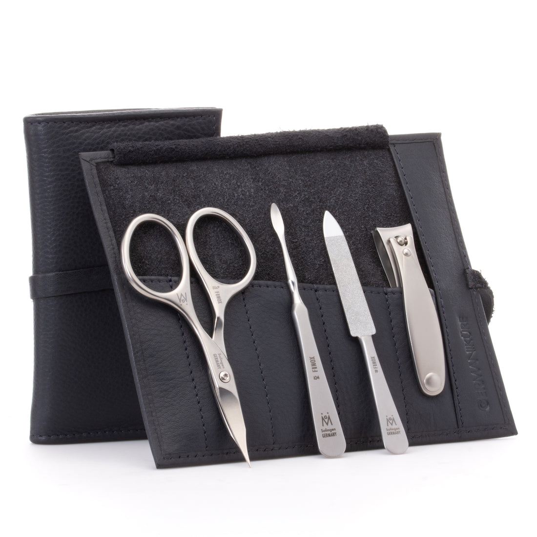 4 Piece Manicure Set: Nail Clipper, Combination Scissor, Sapphire File, and Nail Cleaner