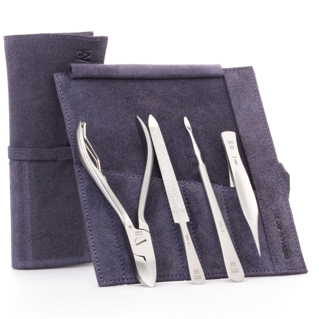 4 Piece Pedicure Set: Nail Nipper, Pointed Splinter Tweezer, Sapphire File, and Nail Cleaner