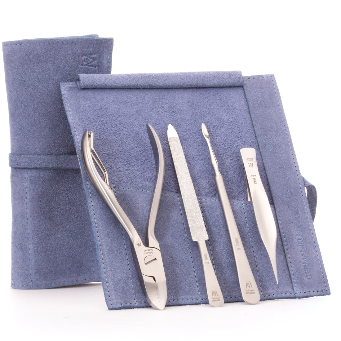 4 Piece Pedicure Set: Nail Nipper, Pointed Splinter Tweezer, Sapphire File, and Nail Cleaner