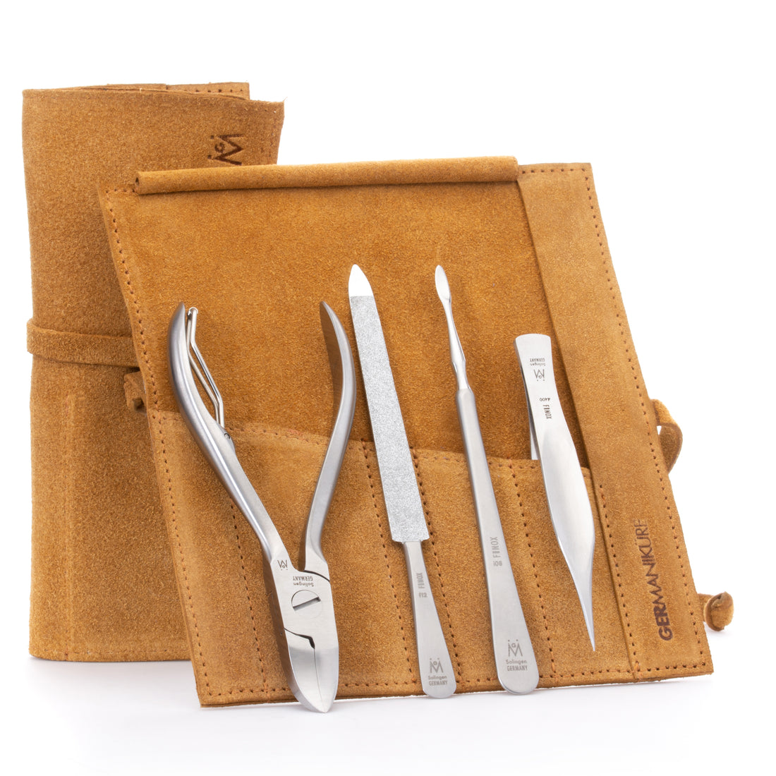 4 Piece Pedicure Set: Nail Nipper, Pointed Splinter Tweezer, Sapphire File, and Nail Cleaner