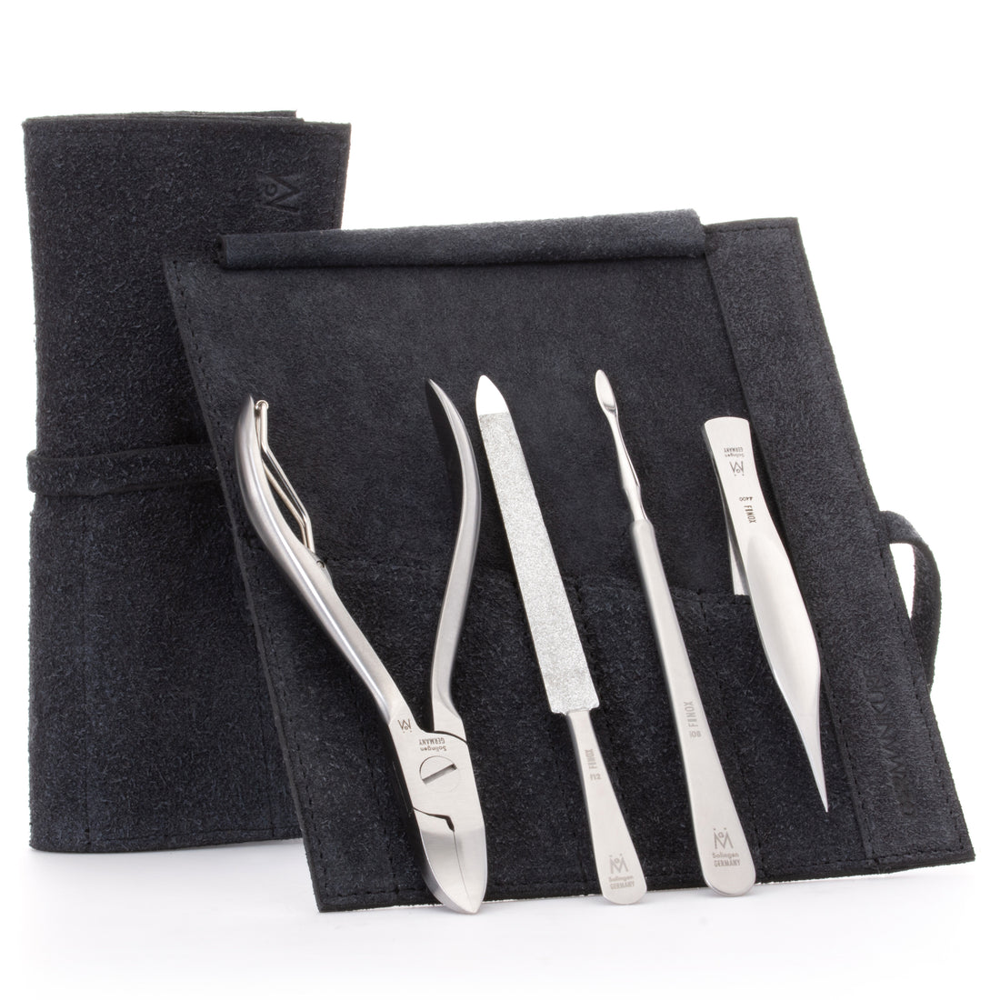 4 Piece Pedicure Set: Nail Nipper, Pointed Splinter Tweezer, Sapphire File, and Nail Cleaner